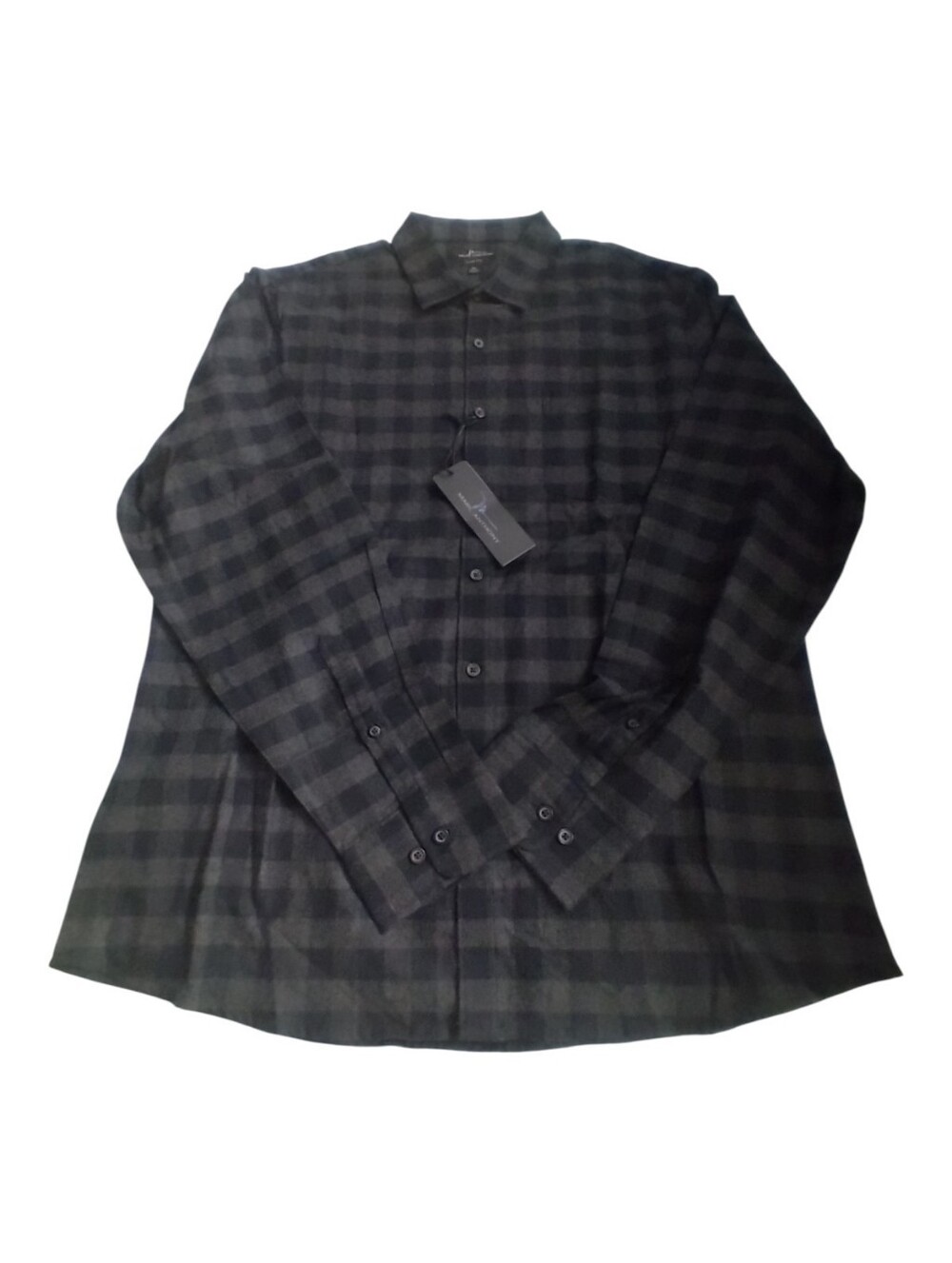 Marc Anthony Black & Charcoal Plaid Button-Down Shirt New Size XL